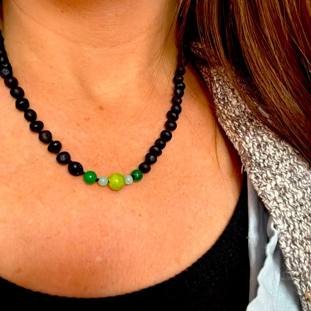 Healing Baltic Amber, Peridot and jade necklace Necklace
Anti inflammatory